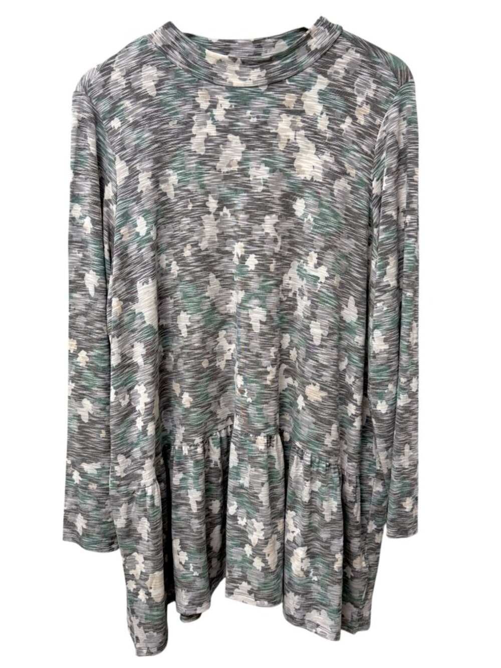 LOGO Lori Goldstein Floral Mock Neck Tunic Blouse Plus Size 1X Green Gray NWOT